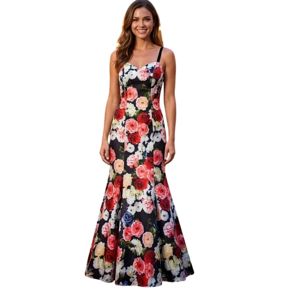 City Triangle Maxi Dress Women 3 Black Spaghetti Strap Mermaid‎ Hem Evening